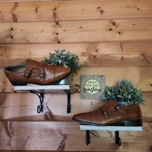REISS London Brown Leather Double Monk Strap Oxford Dress Shoes Cap Toe Sz 43/10